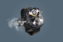 Smart watch electronic cigarette atomizer device has smoke coming out on the left side of the picture