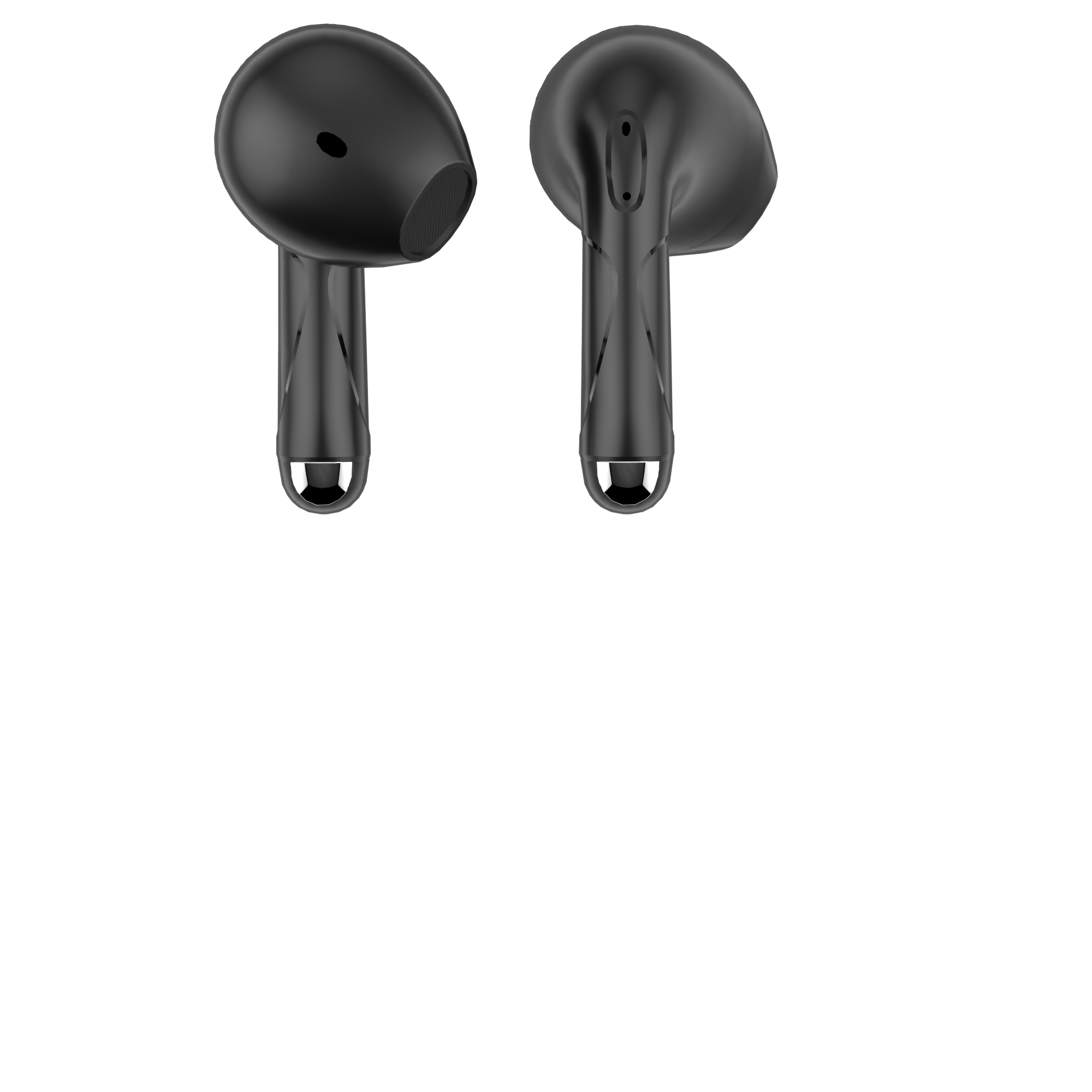 Front of left earphone, back of right earphone